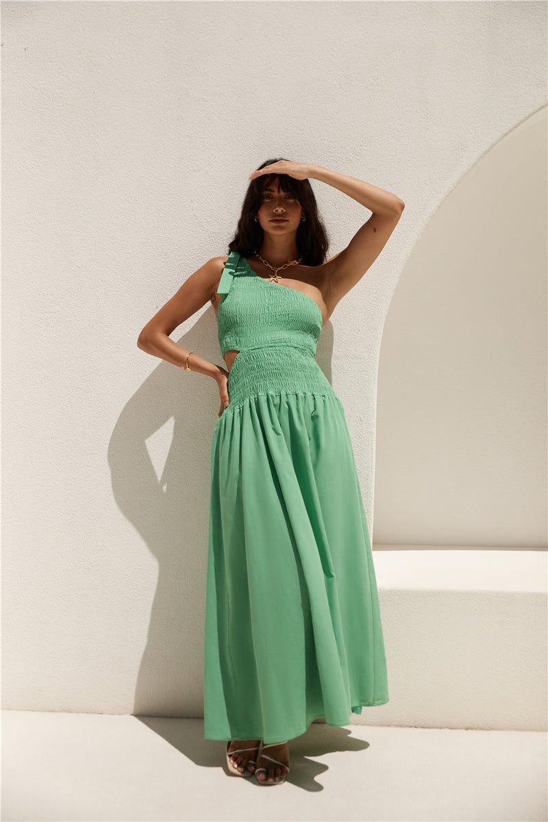 Close Up One Shoulder Maxi Dress Green | Fortunate One Close Up One Shoulder Maxi Dress Green | Fortunate One
