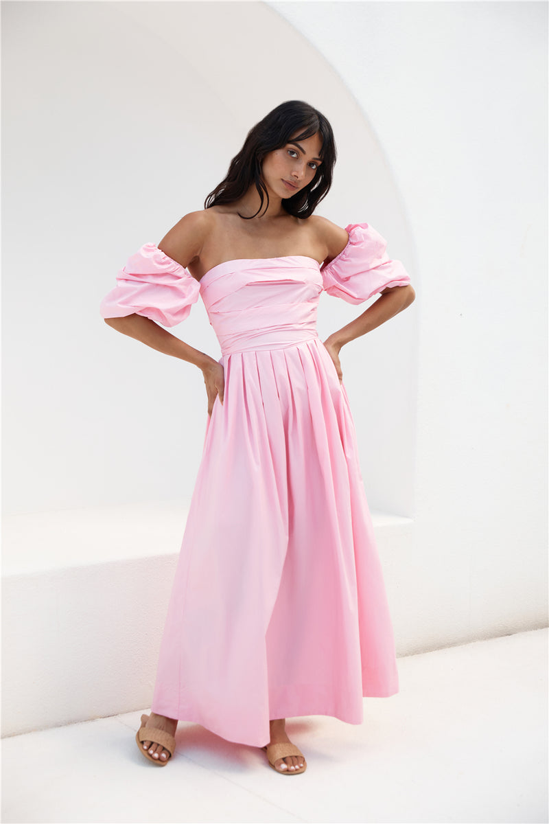 Women's Pink One Shoulder Fit & Flare Maxi Dress