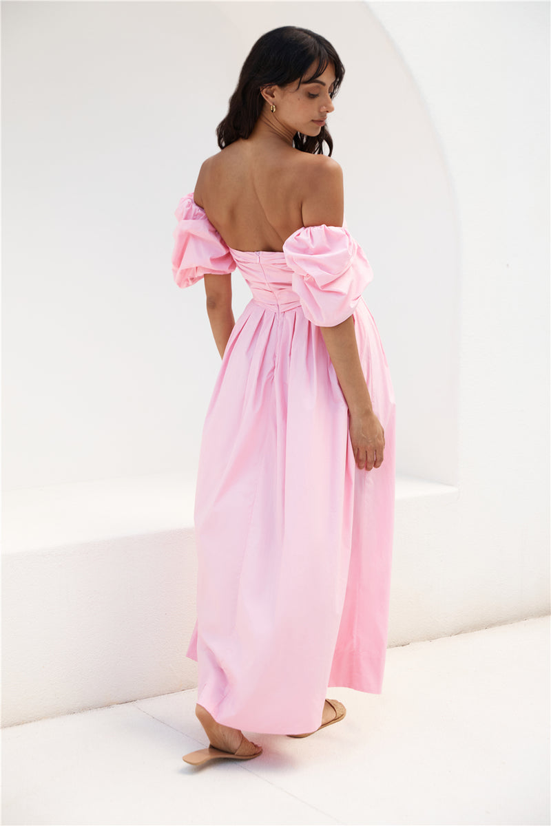 Bella Off-Shoulder Maxi Dress Pink | Fortunate One
