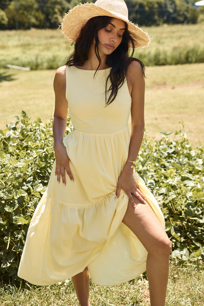 Let the Adventures Begin Midi Dress Yellow