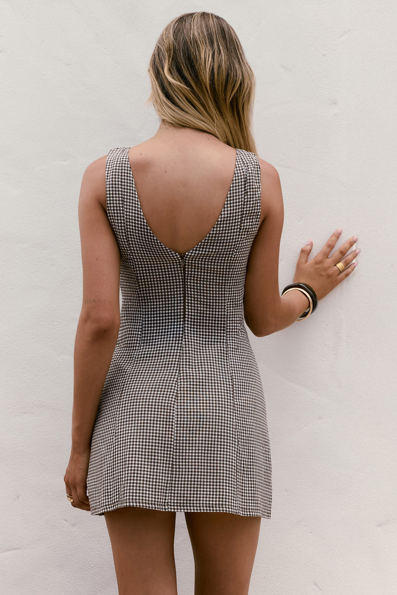 Dreamy Skies Gingham Mini Dress Brown