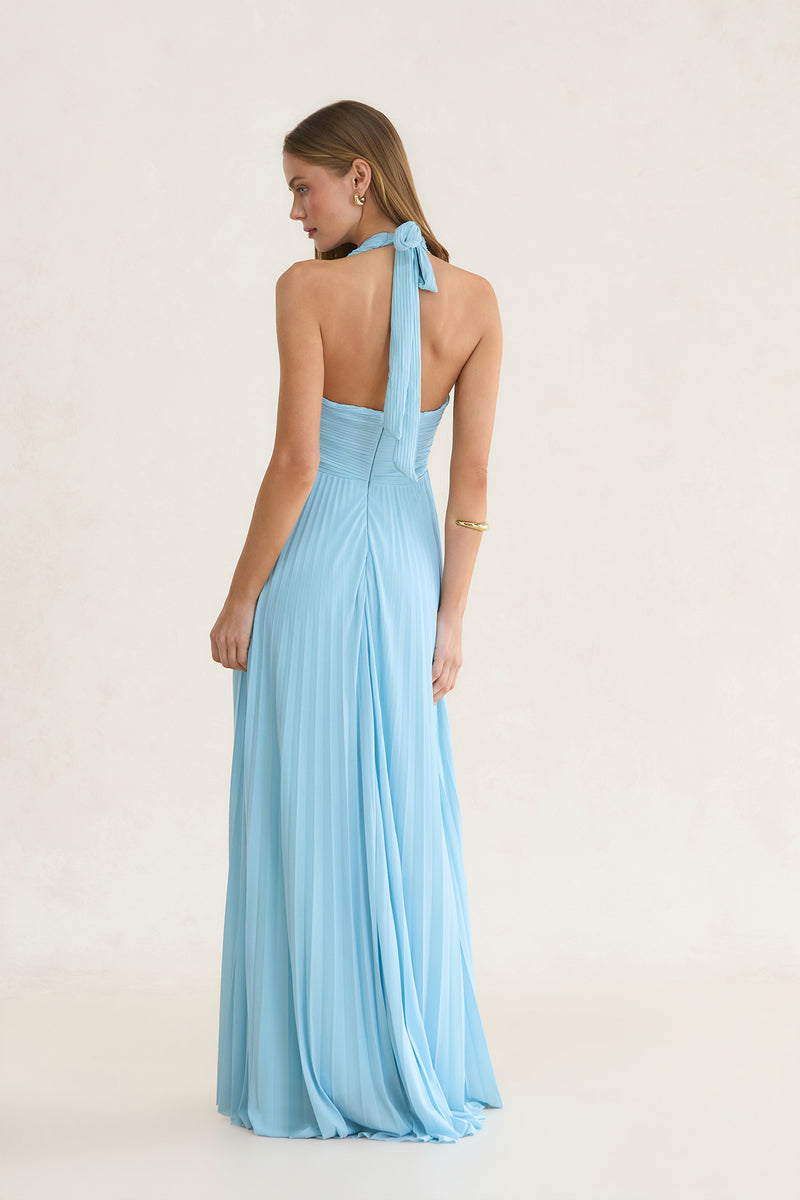 Morning Mist Halter Maxi Dress Blue | Fortunate One