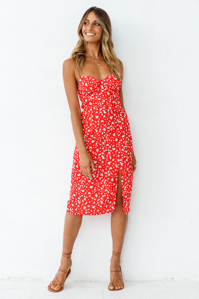 open lace back dress Waiting For Spring Midi Dress Red