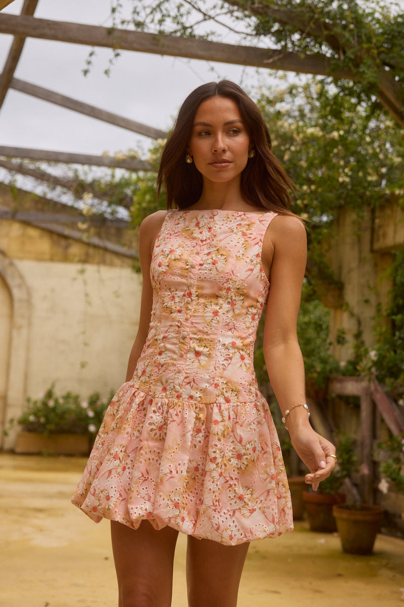 Heavenly Drift Floral Mini Dress Pink | Fortunate One