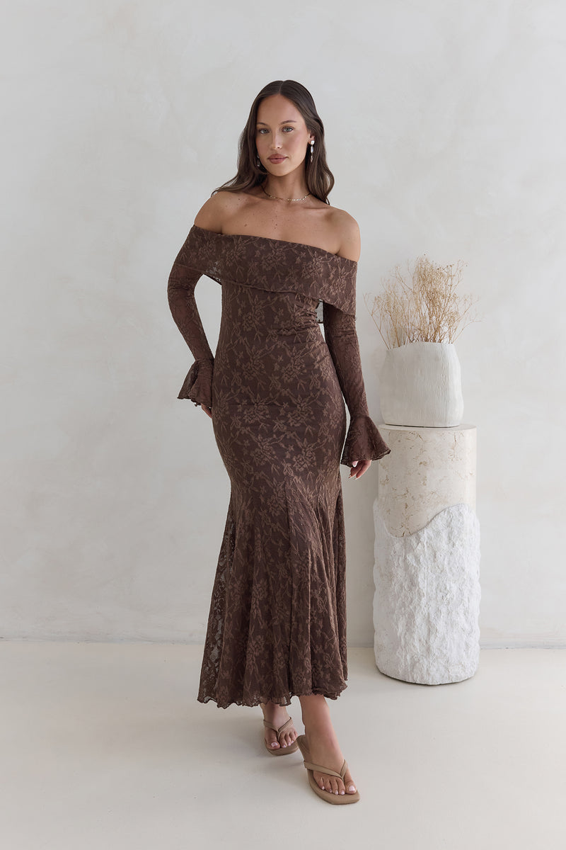 Isadora Off Shoulder Maxi Dress - Chocolate