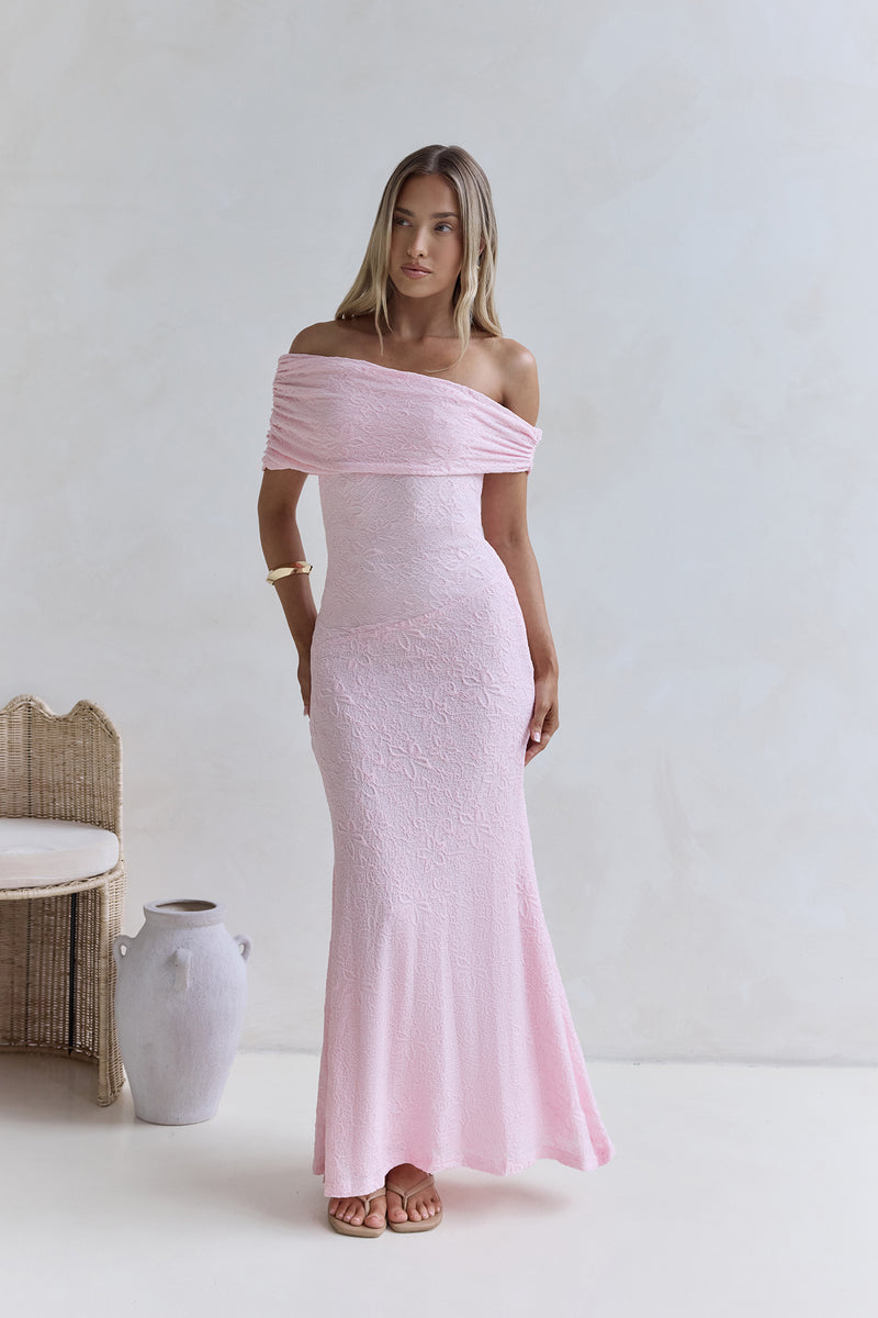 off the shoulder sheer maxi dress if by sea Fortunate One antla_in_funnel_475 Cream off Plus Size Women's Shirred Color:PRINT 206 FUCHSIA