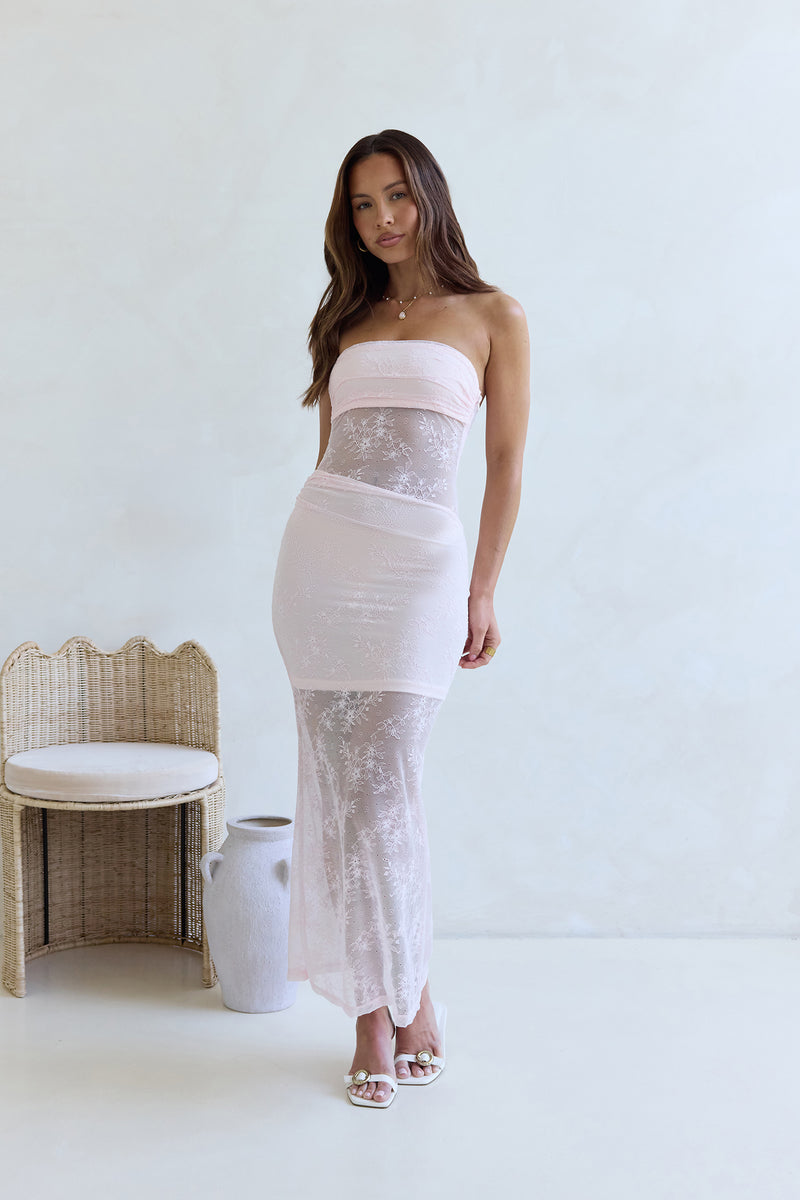 For The Lovers Lace Strapless Maxi Dress Pink Size L