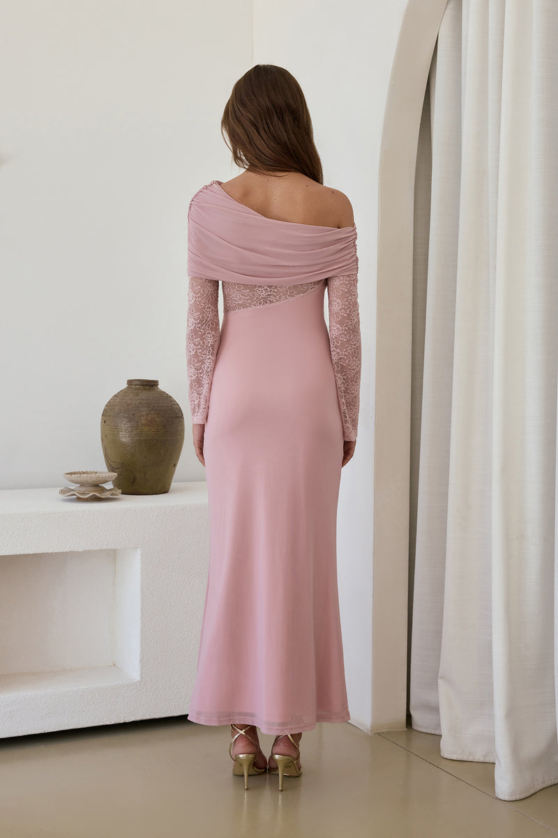 camille drape mesh dress Camille Off Shoulder Mesh Maxi Dress Pink Size S