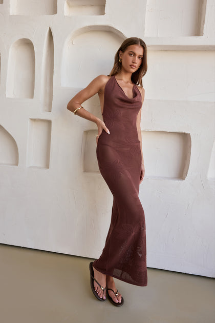 chinese dress ladies Deme by Gabriella June Chocolate Brown Fitted Maxi Dress main image 1