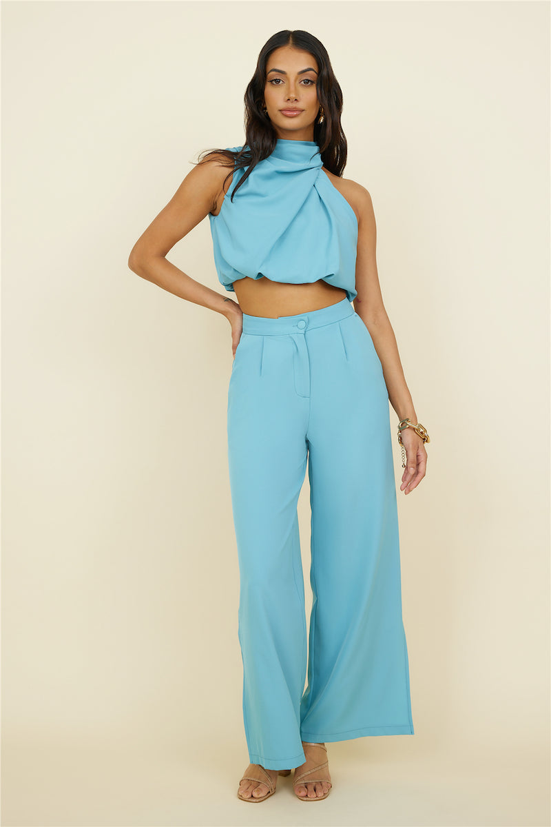 turquoise textured crop top lace up front ... s main image 0