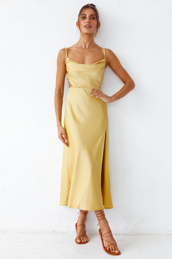 maxi satin yellow dress Burning Stars Maxi Dress Yellow
