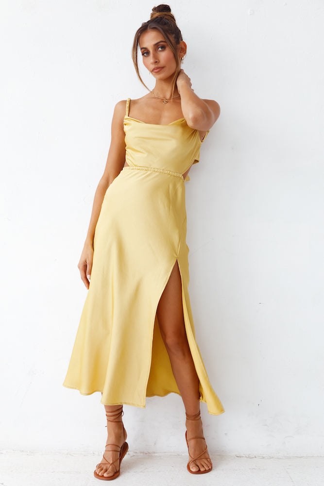 knee length dresses for ladies Elery Light Yellow Midi Dress - US 18