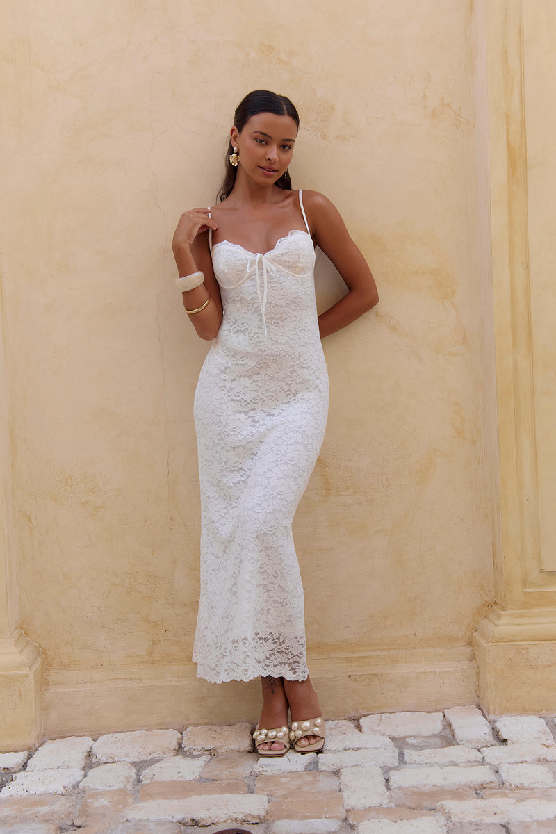 Gloria Lace Maxi Dress White | Fortunate One