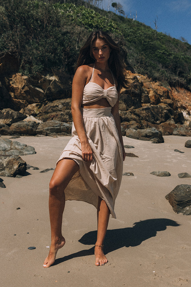 SNDYS Boat Linen Maxi Dress Brown | Fortunate One SNDYS Boat Linen Maxi Dress Brown | Fortunate One