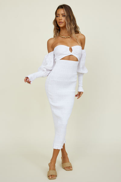 SEVEN WONDERS Luciano Shirred Midi Dress White