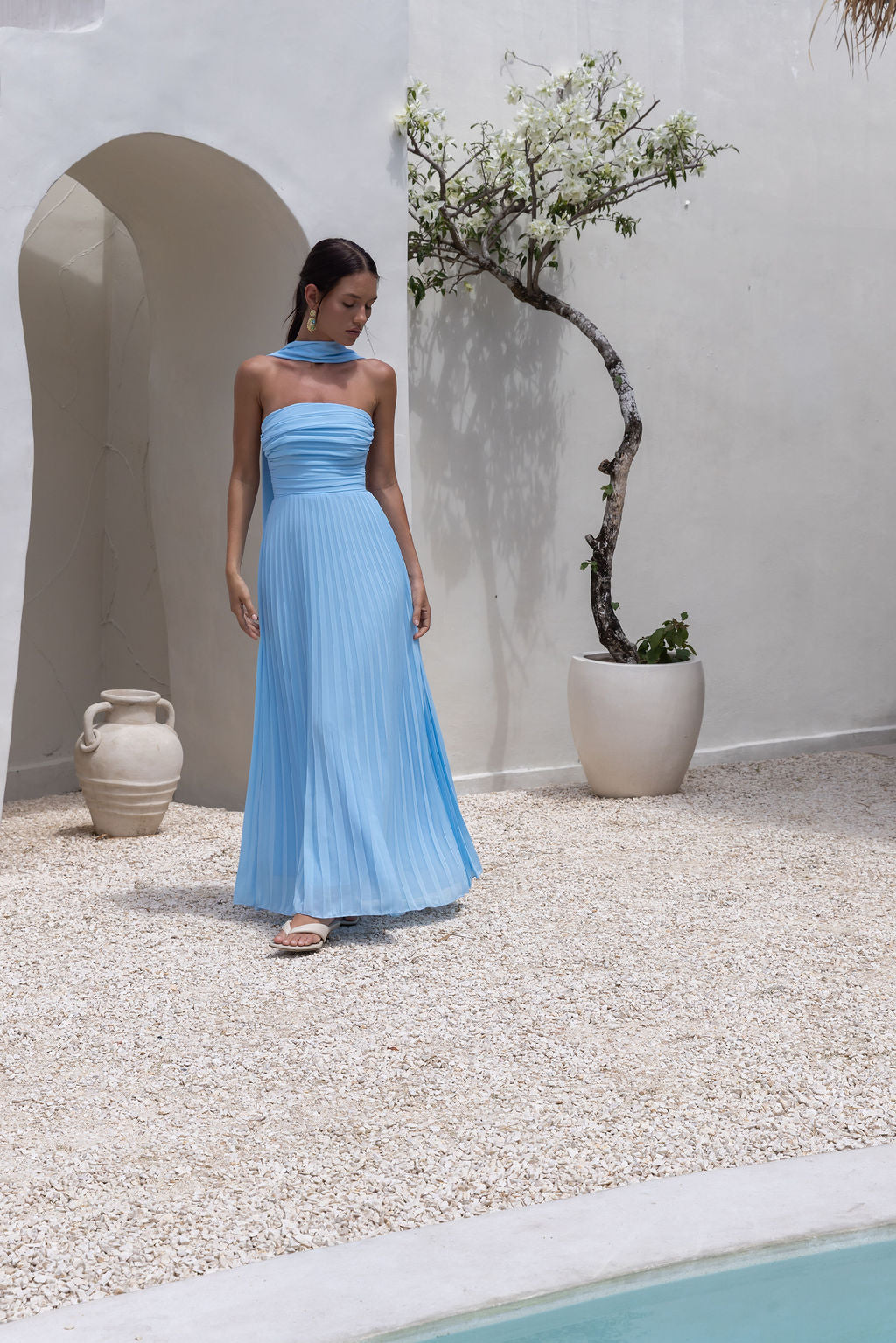 nora strapless ruched bodice maxi dress aqua Shona Joy - La Lune Strapless Ruched Bodice Maxi Dress - Powder Blue