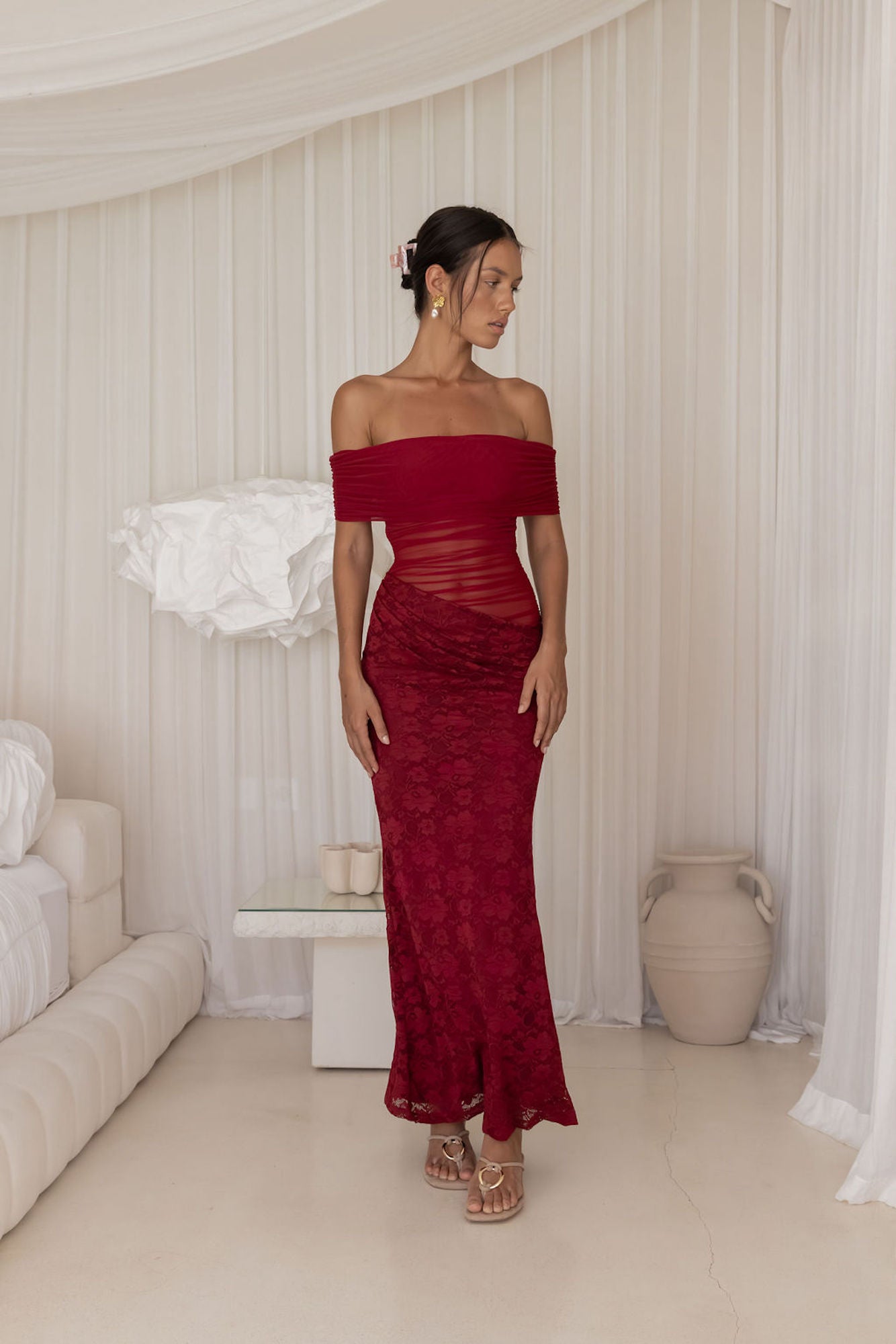 emery off the shoulder dress superdown Emery Off The Shoulder Ruffle Dress in Marigold