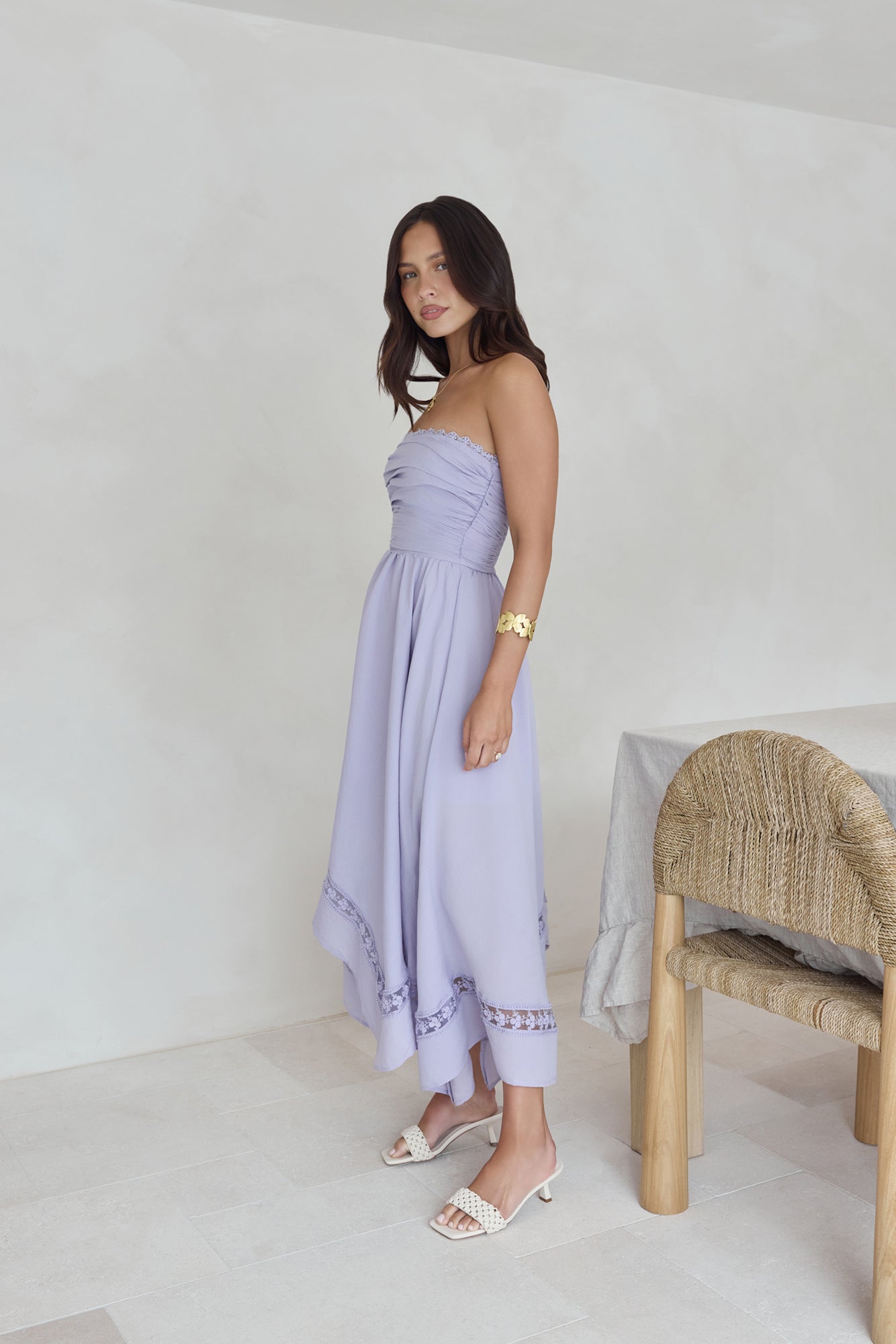 lilac strapless midi dress Moondance Strapless Midi Dress