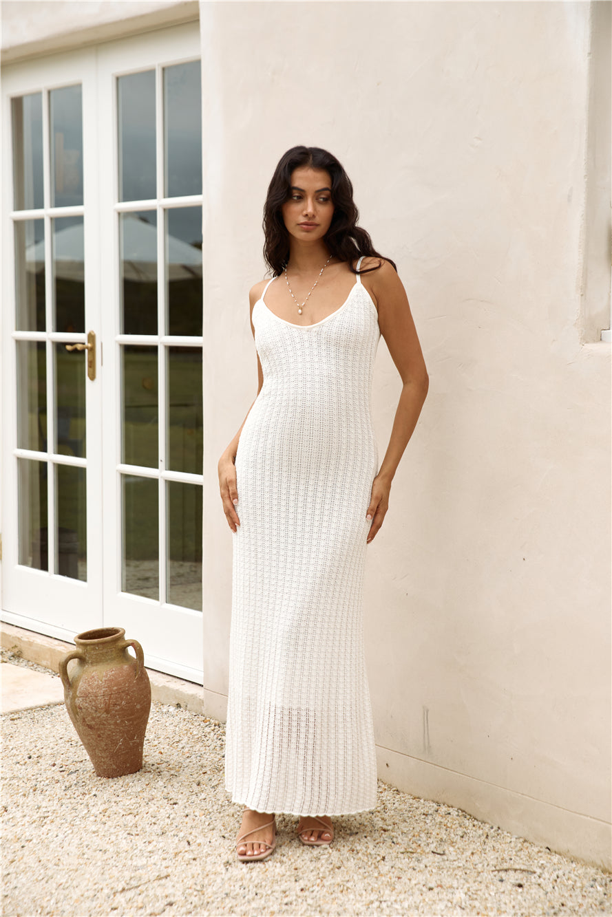 fitted lace wedding dress Frieda Cowl Neck Side Split Ribbed Midi Dress White– Selfie Leslie main image 0