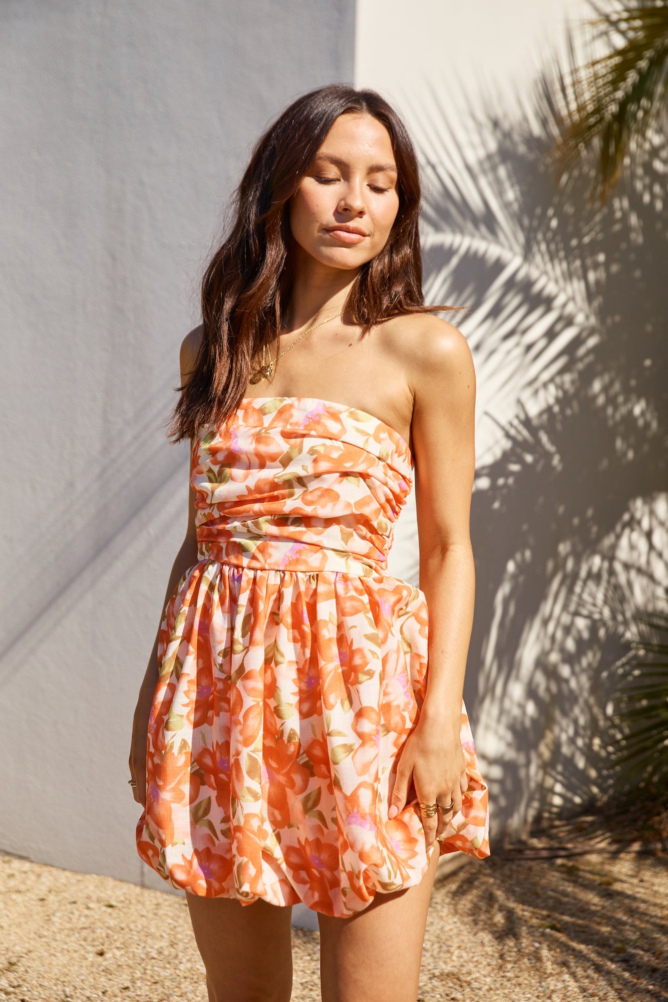 Florence Escape Bubble Hem Mini Dress Orange Fortunate One