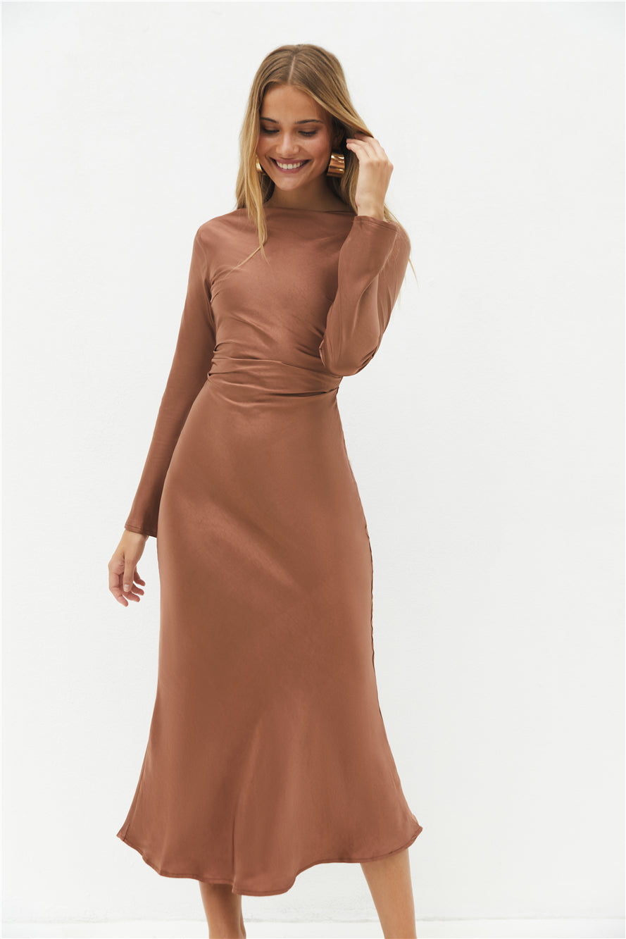 The Forget Me Not Satin Maxi Dress Brown | Fortunate One The Forget Me Not Satin Maxi Dress Brown | Fortunate One
