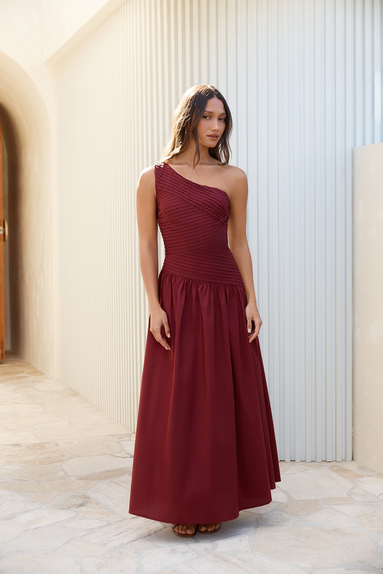one shoulder maxi dress red One Shoulder Crystal Embellished Knit Gown - Racing Red