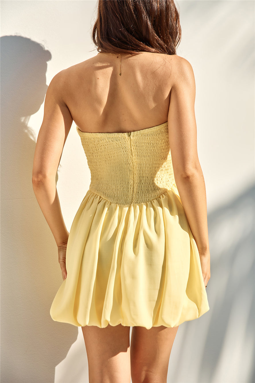 Intimate Evenings Bubble Hem Mini Dress Yellow | Fortunate One Intimate Evenings Bubble Hem Mini Dress Yellow | Fortunate One