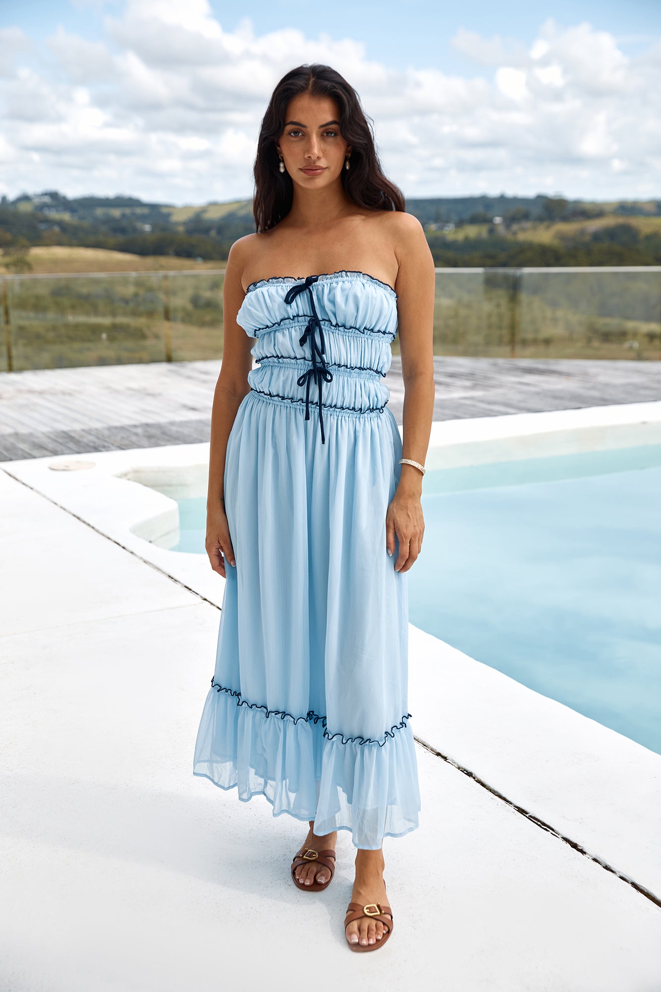knee length dresses for ladies Resort Life Strapless Belted Maxi Dress main image 0