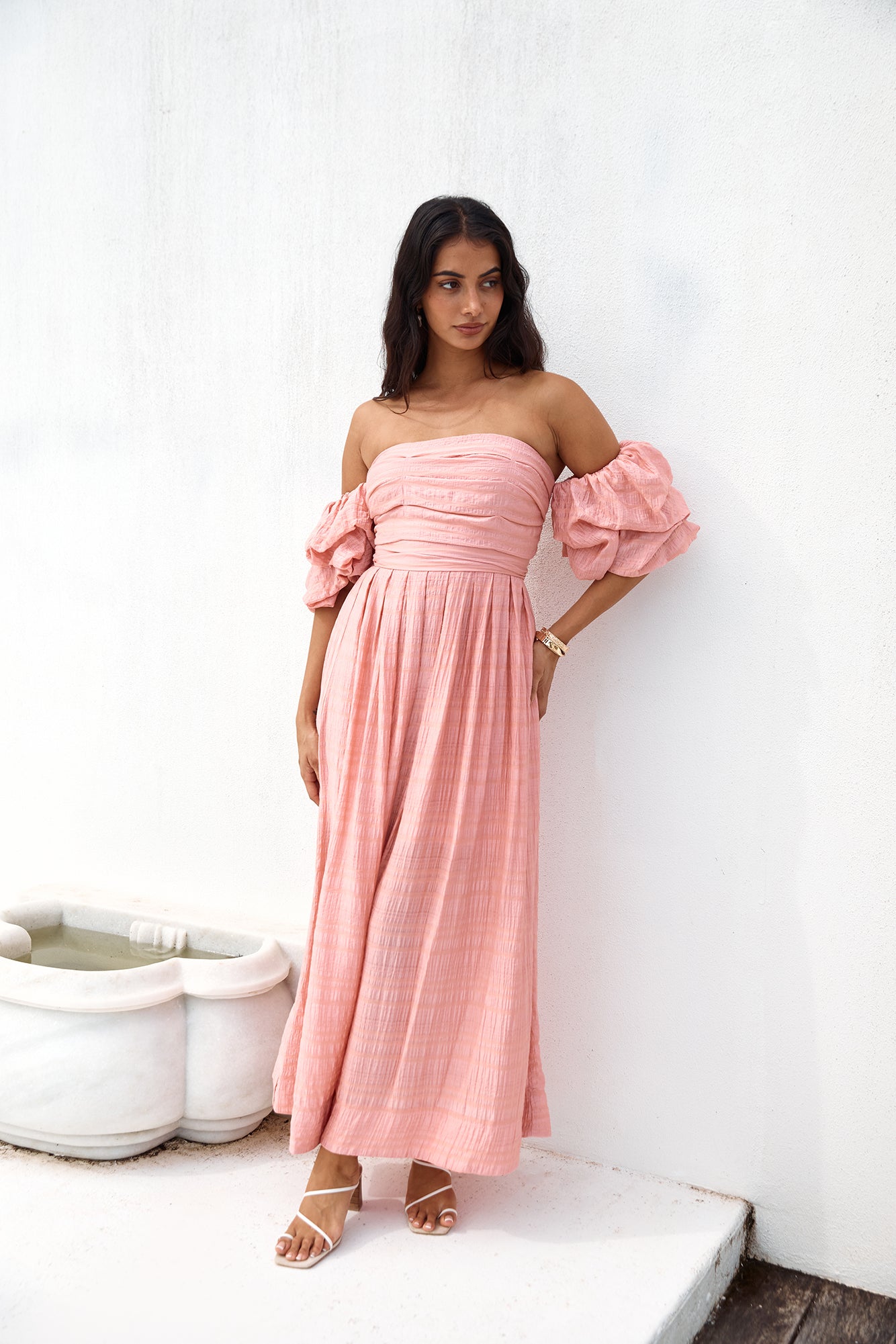 High Tea Off Shoulder Maxi Dress Pink | Fortunate One High Tea Off Shoulder Maxi Dress Pink | Fortunate One