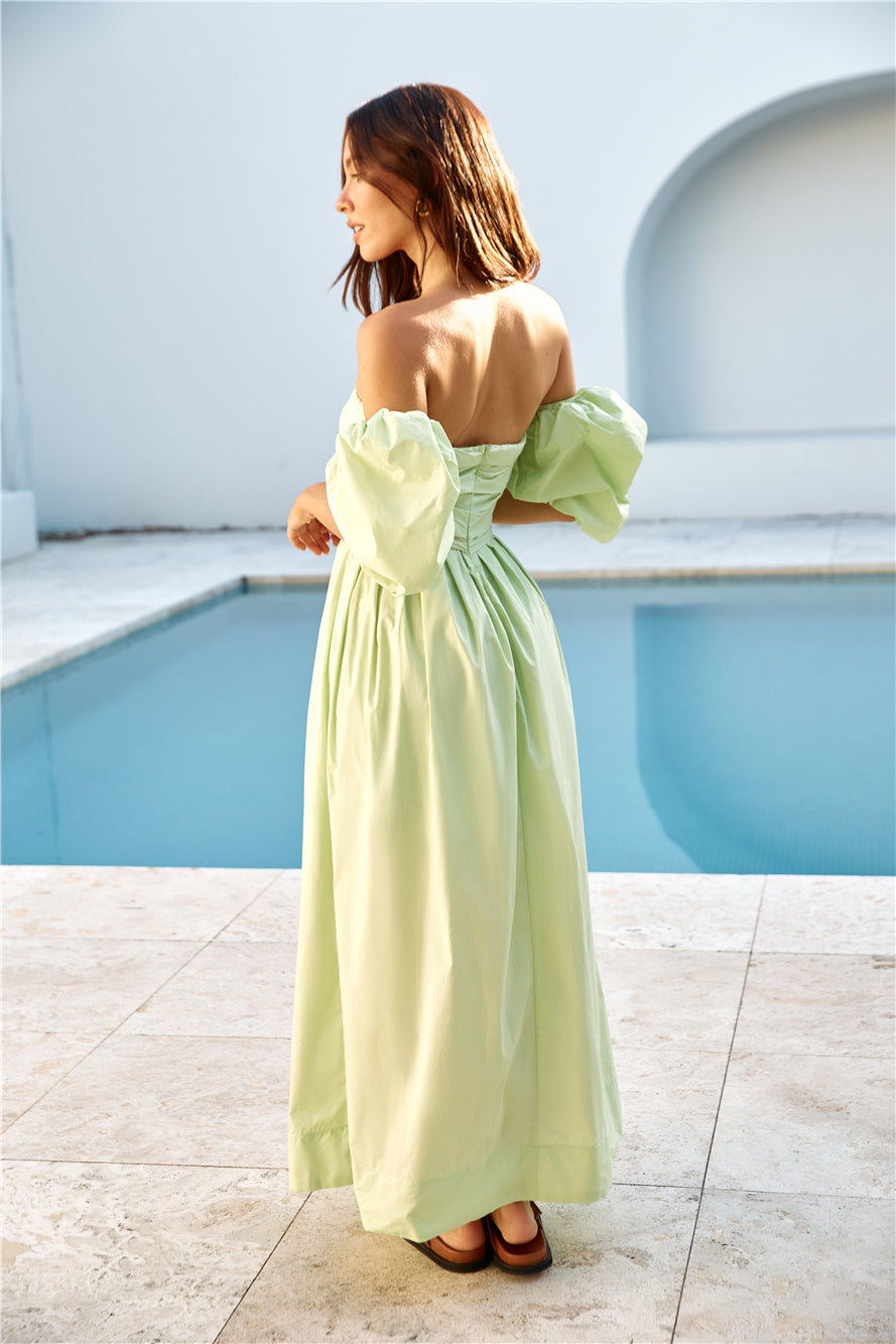 green off the shoulder maxi dress Bella Off-Shoulder Maxi Dress Green