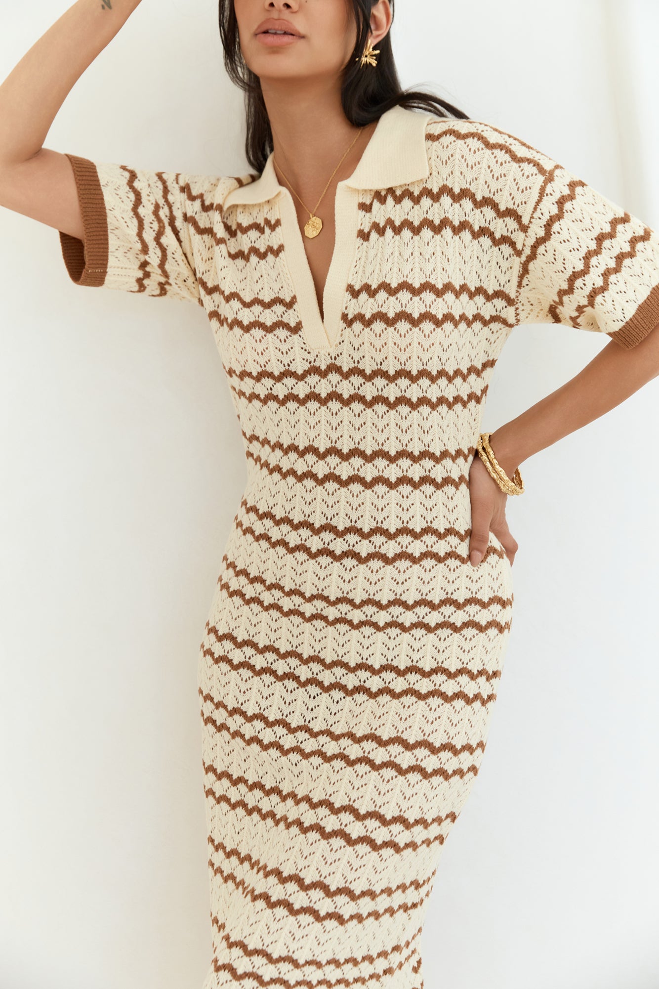 Cobble Stone Knit Maxi Dress Cream Size L