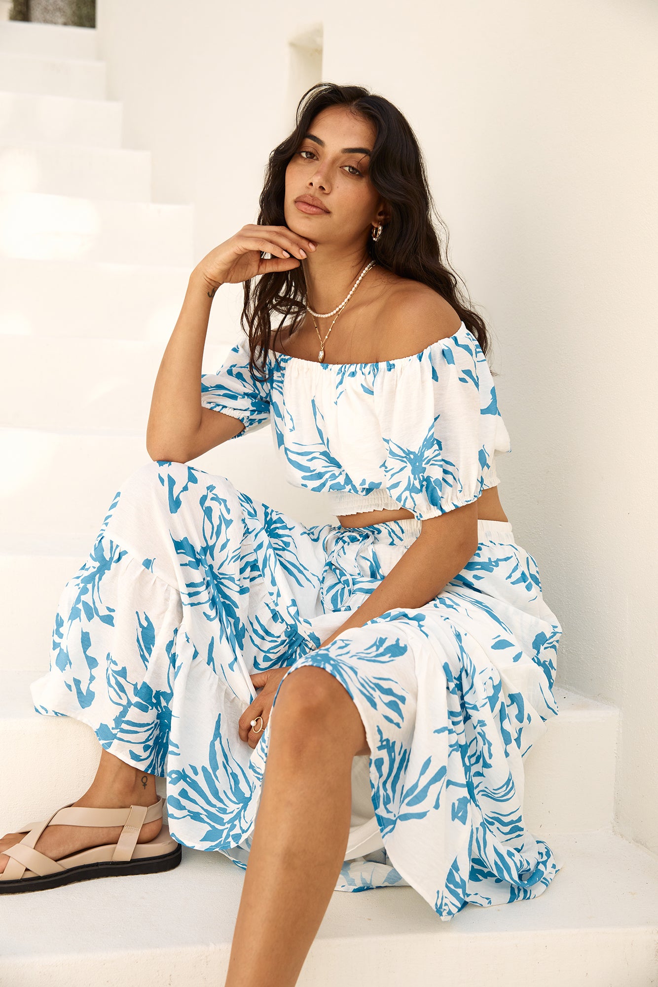 off shoulder crop top dress Island Whisper Off Shoulder Crop Top Blue Size L