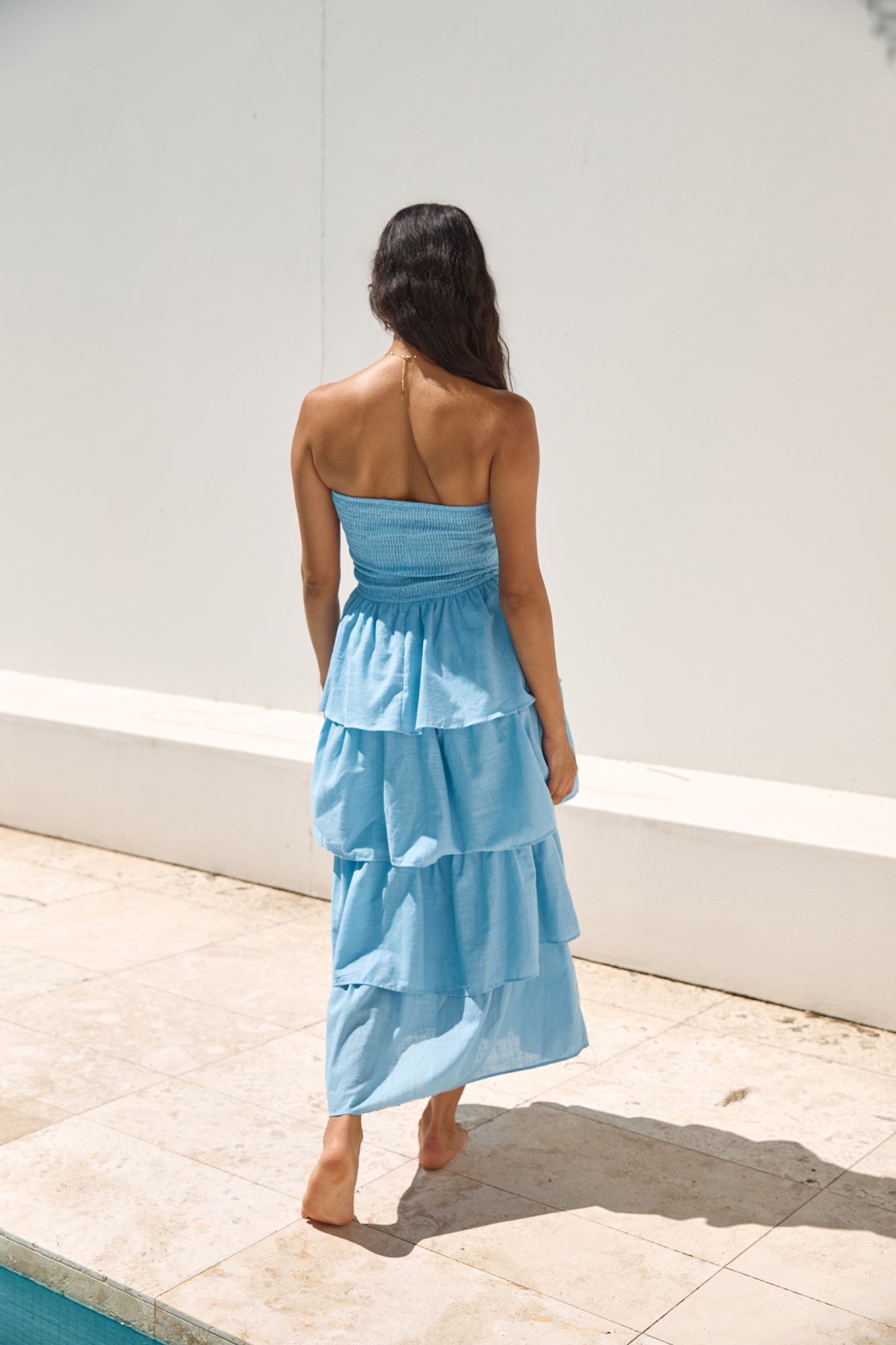 glorie strapless maxi dress light blue Embellished Bandeau Cowl Neck Maxi Dress in Sky Blue - 10
