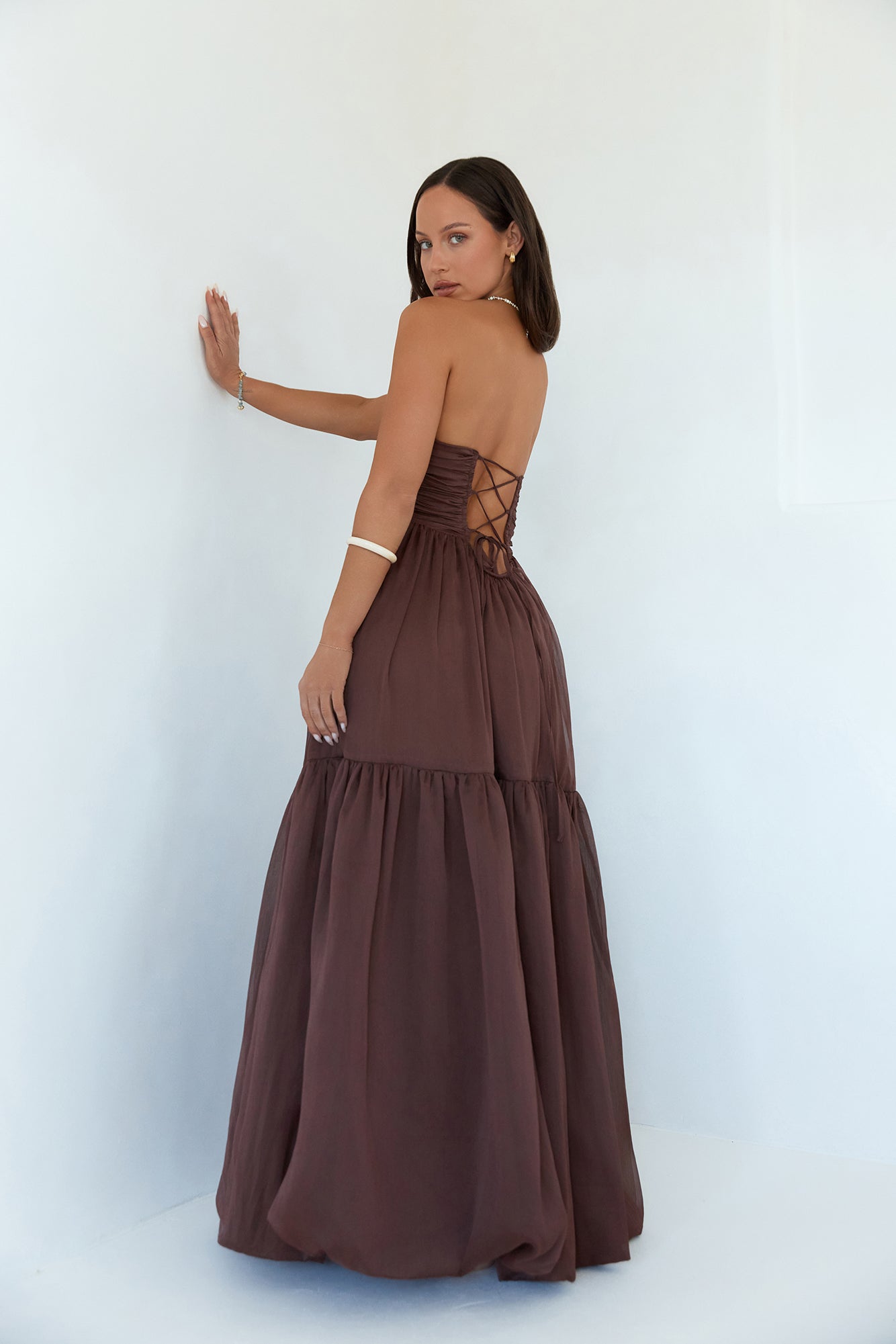 Womens Brown Strapless Maxi Dress XL Womens Brown Strapless Maxi Dress XL