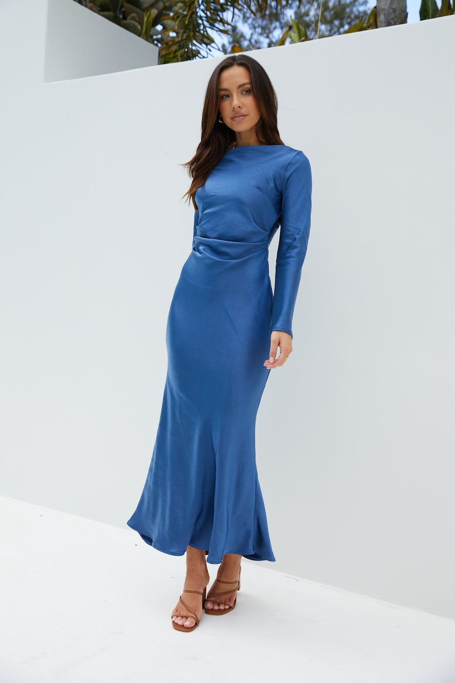 The Forget Me Not Satin Midi Dress Navy Size S