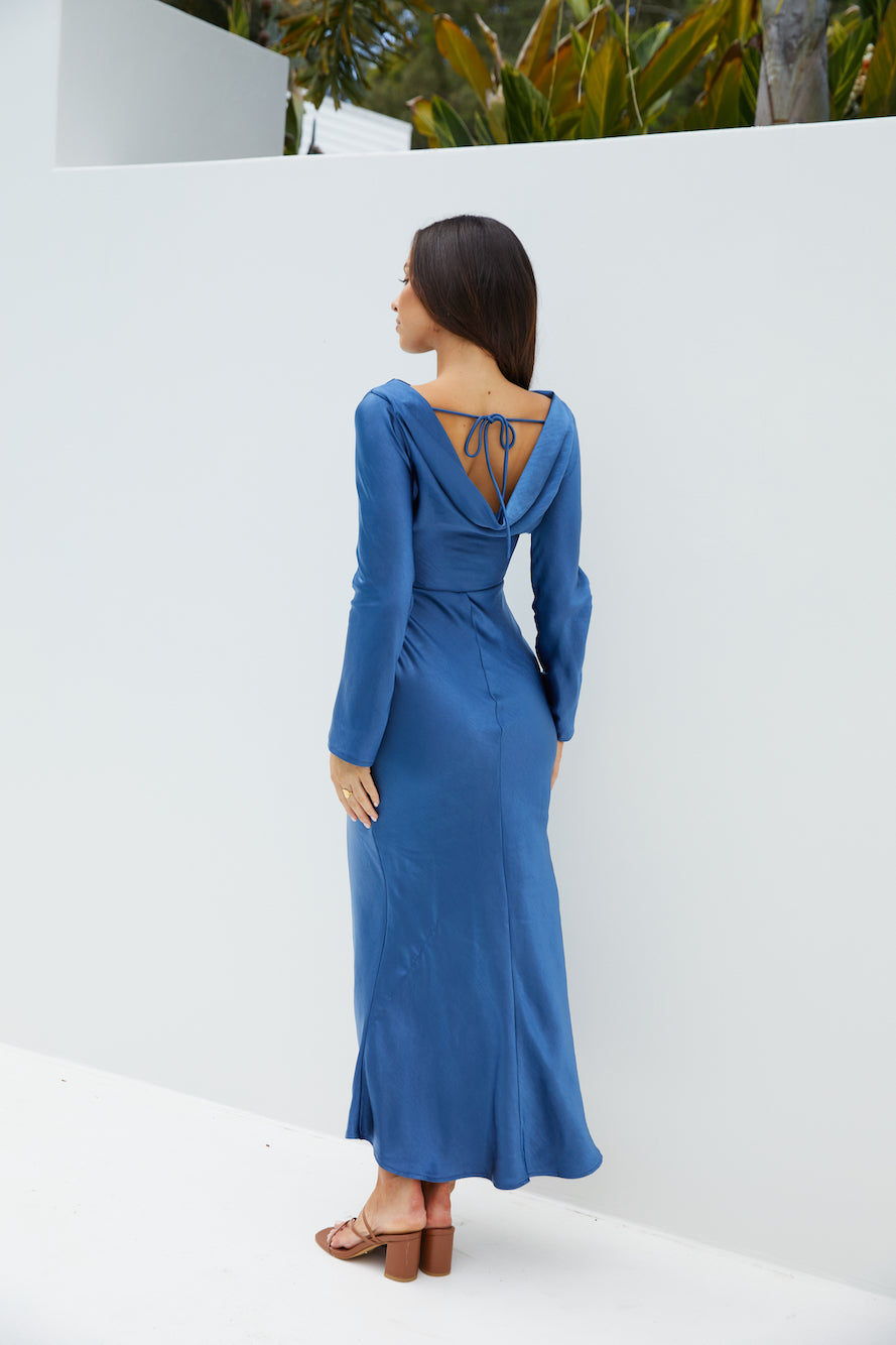 The Forget Me Not Satin Midi Dress Navy Size S The Forget Me Not Satin Midi Dress Navy Size S