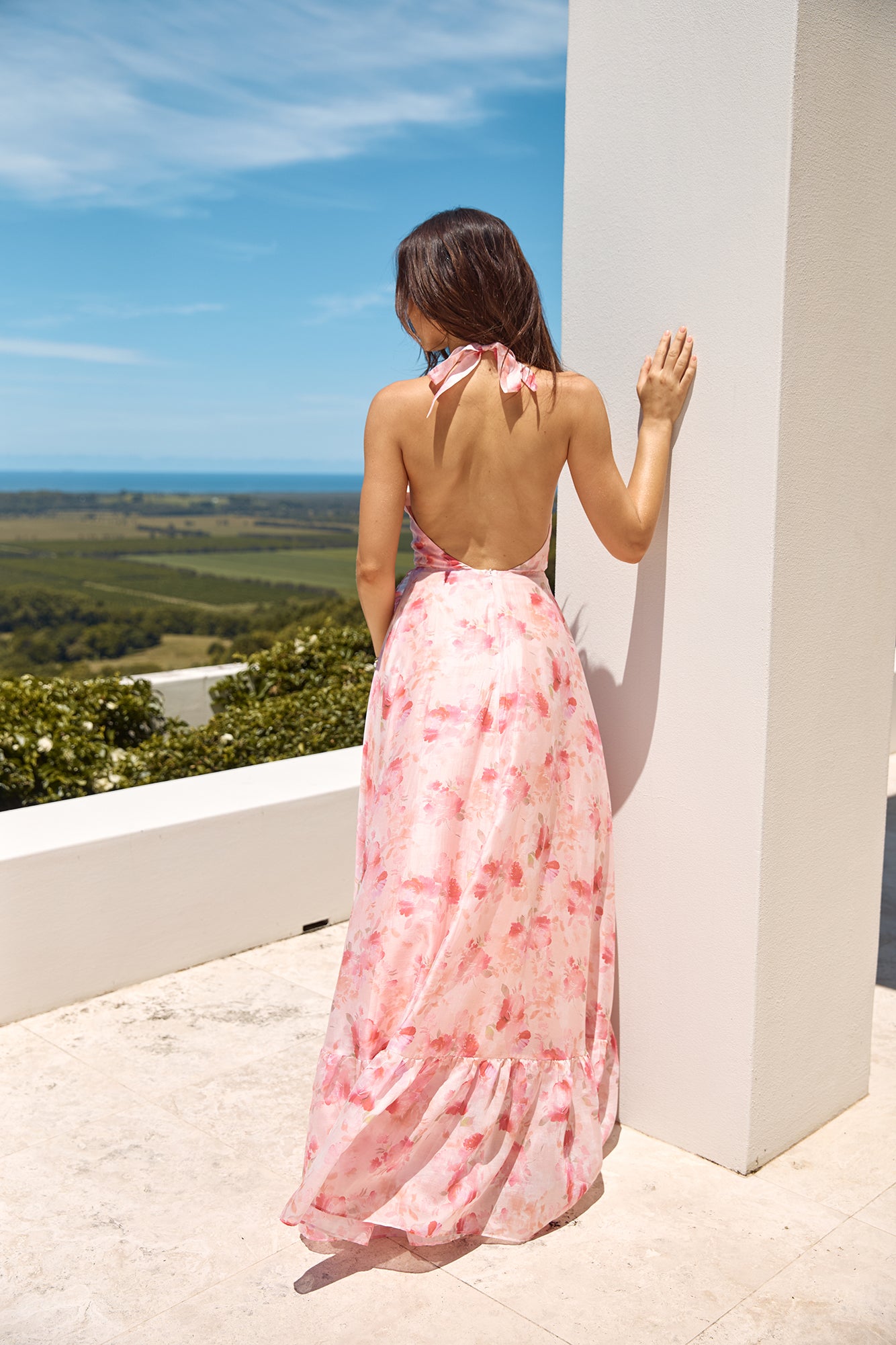Palm Tree Island Halter Maxi Dress Pink | Fortunate One Palm Tree Island Halter Maxi Dress Pink | Fortunate One