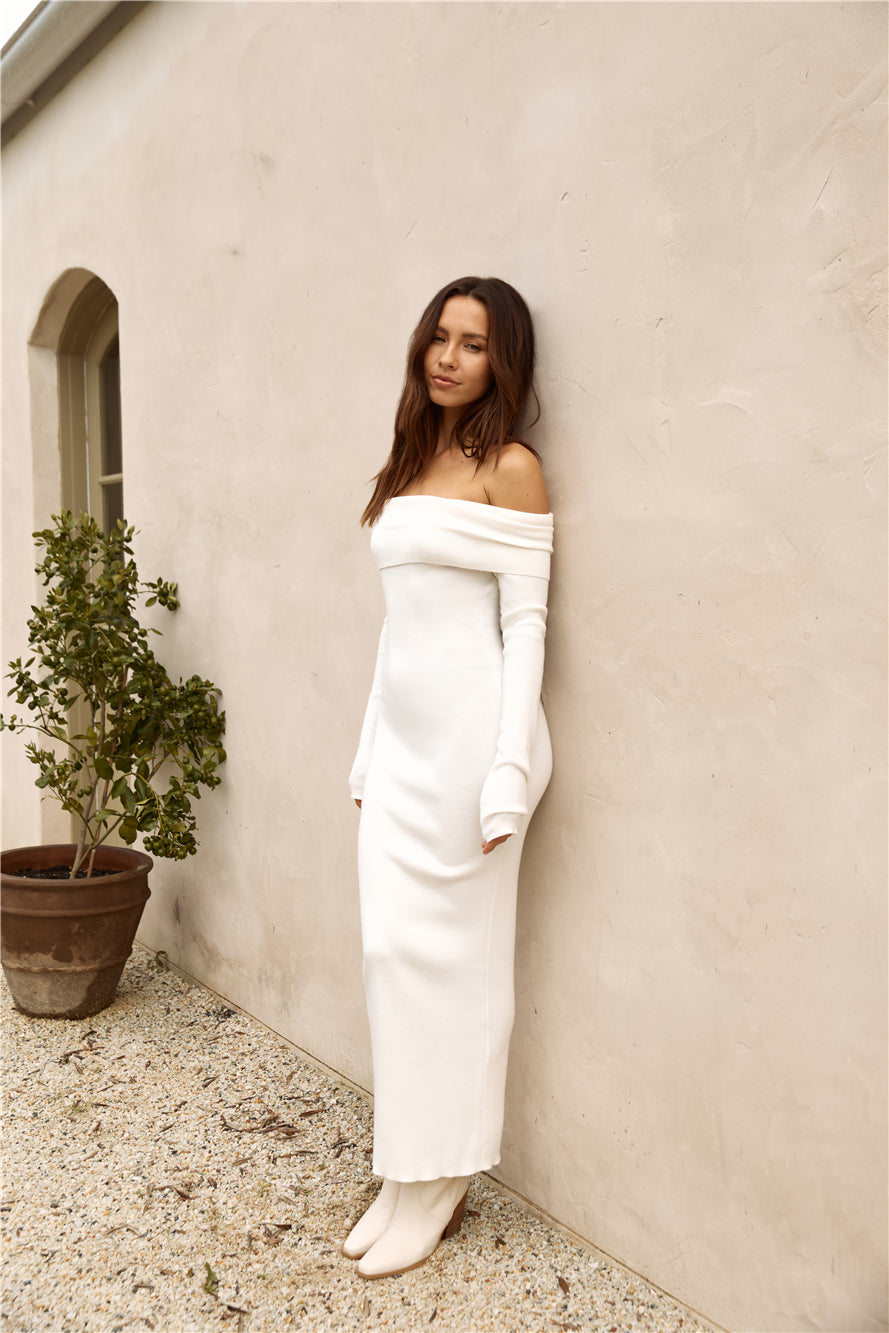 Angels Sing Off Shoulder Knit Maxi Dress White Size M Angels Sing Off Shoulder Knit Maxi Dress White Size M