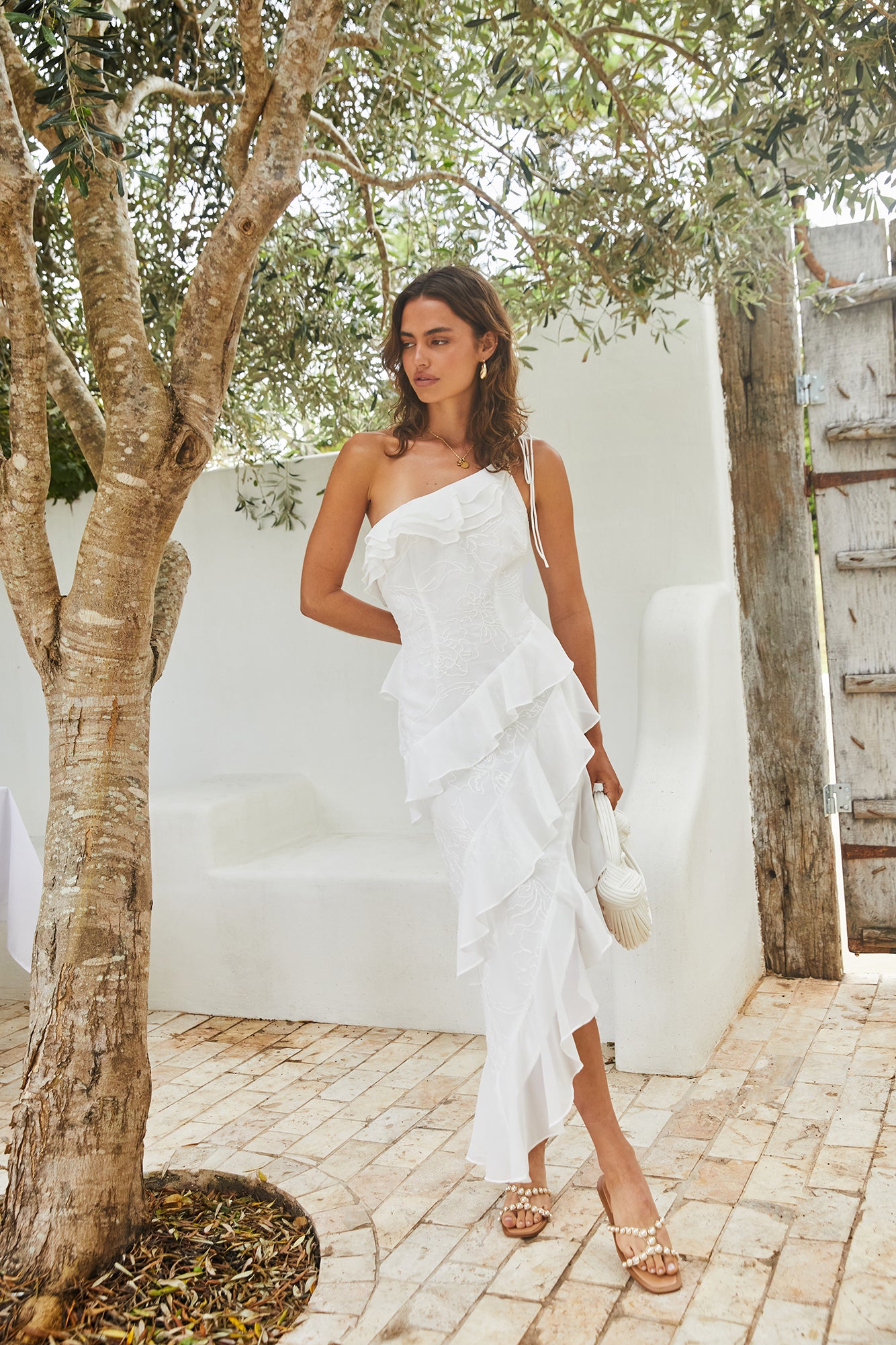 knee length dresses for ladies Ocean Melody Midi Dress White