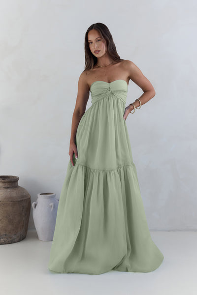 knee length dresses for ladies Unforgettable Style Strapless Maxi Dress Sage main image 1