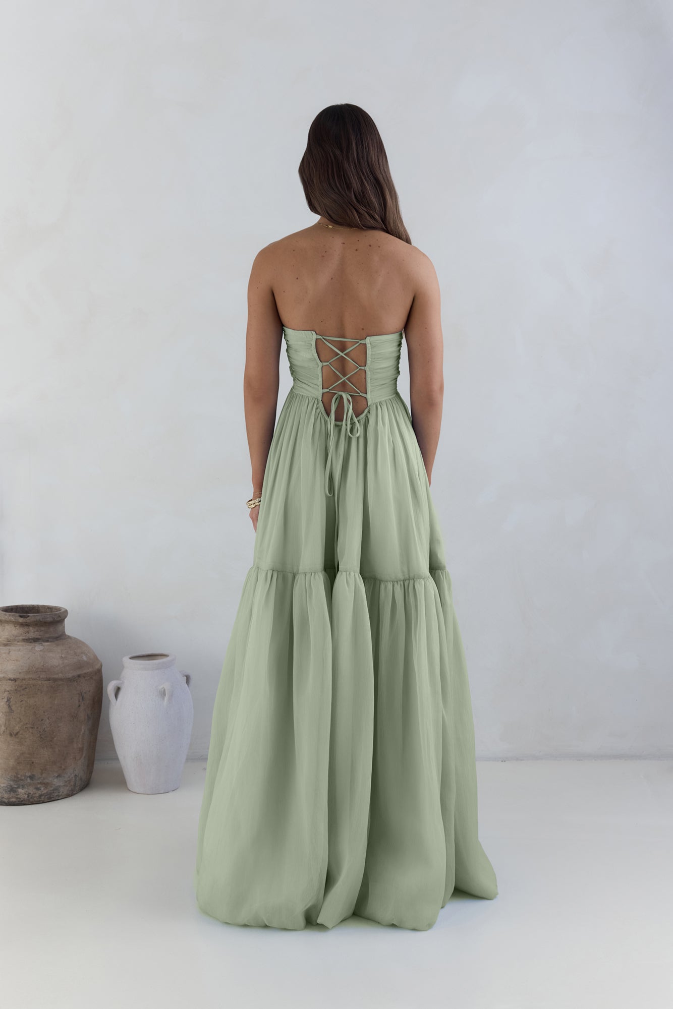 sage green strapless dress Embellished Evening Gown in The boned bodice provides structure and support Sage Green Tulle A-line Strapless