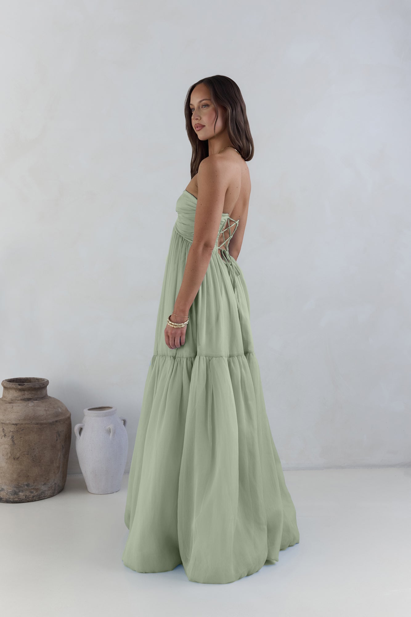 strapless green maxi dress Strapless A Line Maxi Dress Green