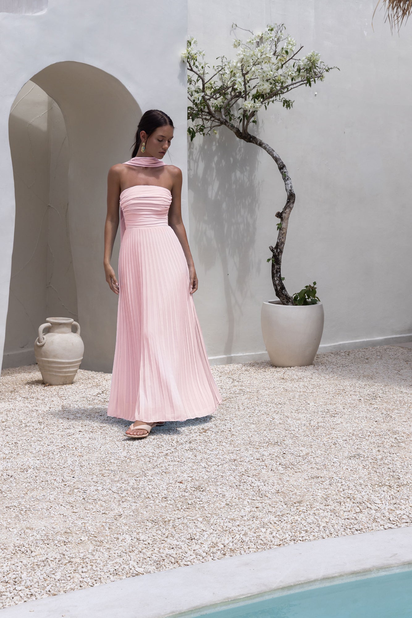 after hours blush pink strapless ruffled maxi dress Endless Rose