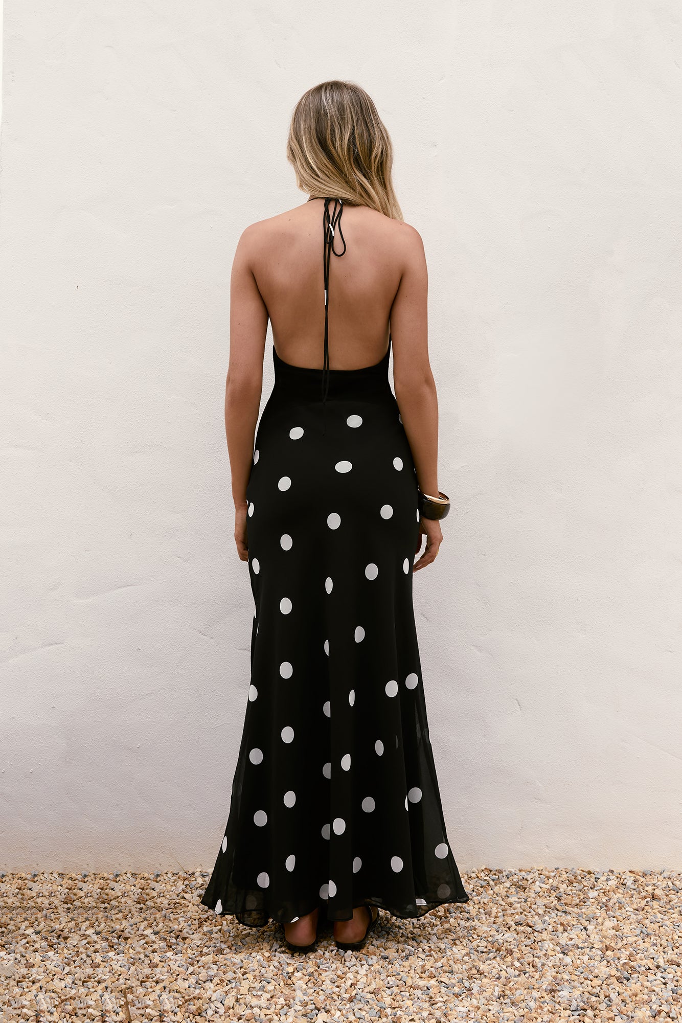 polka dot halter maxi dress Abrille Polka Dot Halter Neck Maxi Dress in White Dot