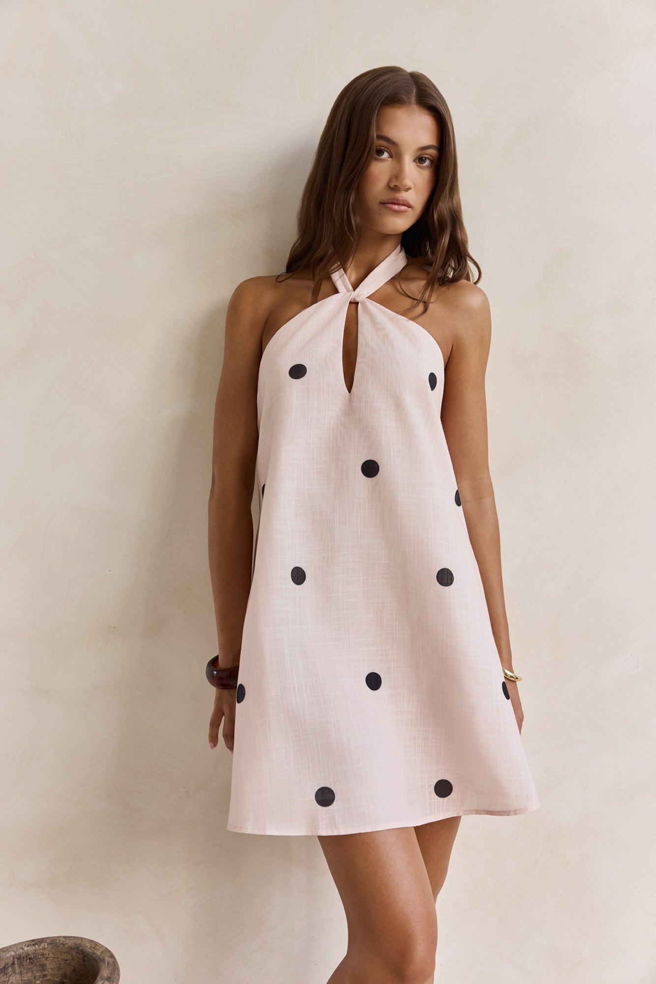 Faith In You Polka Dot Halter Mini Dress Beige | Fortunate One Faith In You Polka Dot Halter Mini Dress Beige | Fortunate One