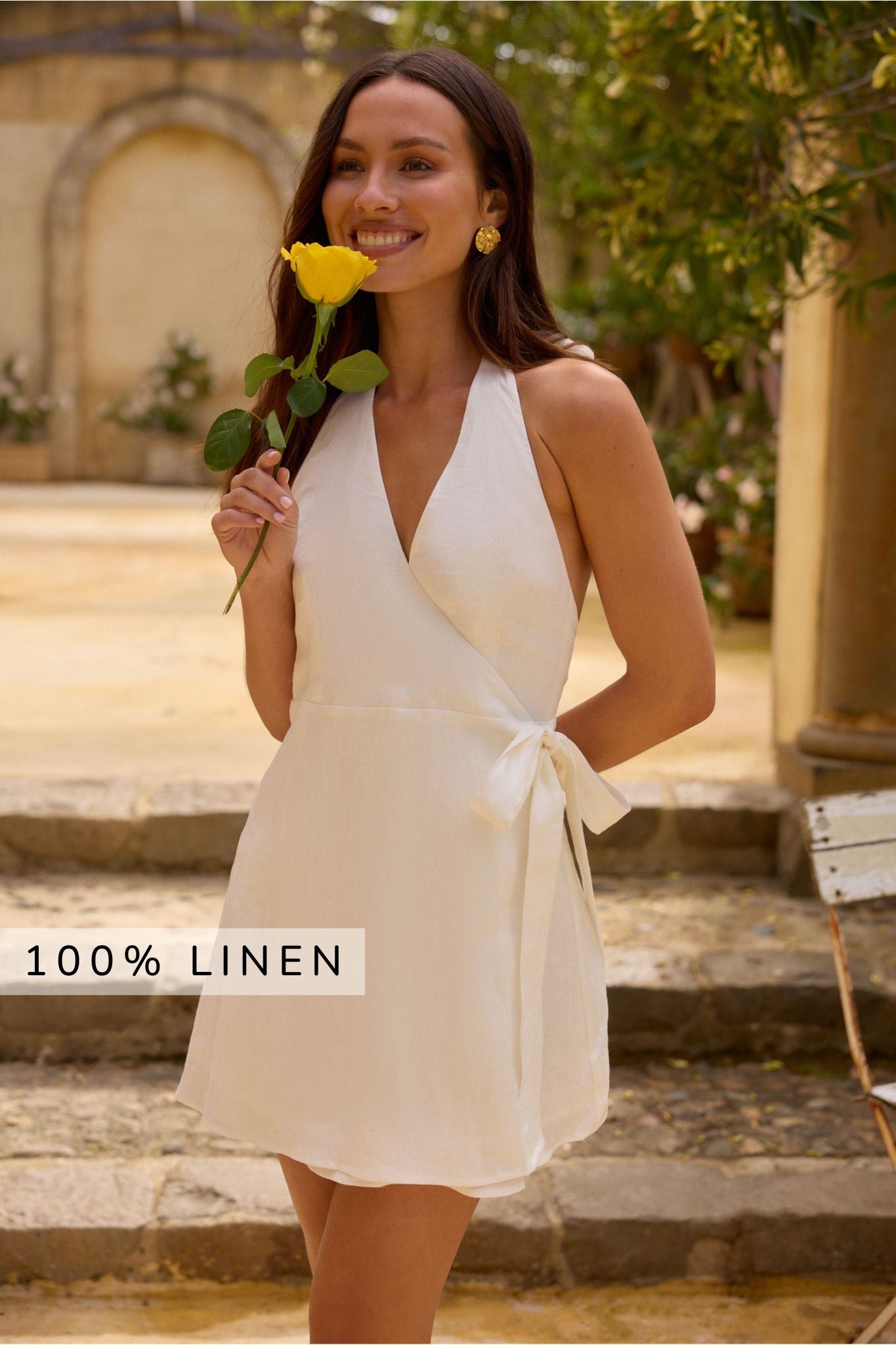 Lucia 100% Linen Mini Dress White Lucia 100% Linen Mini Dress White