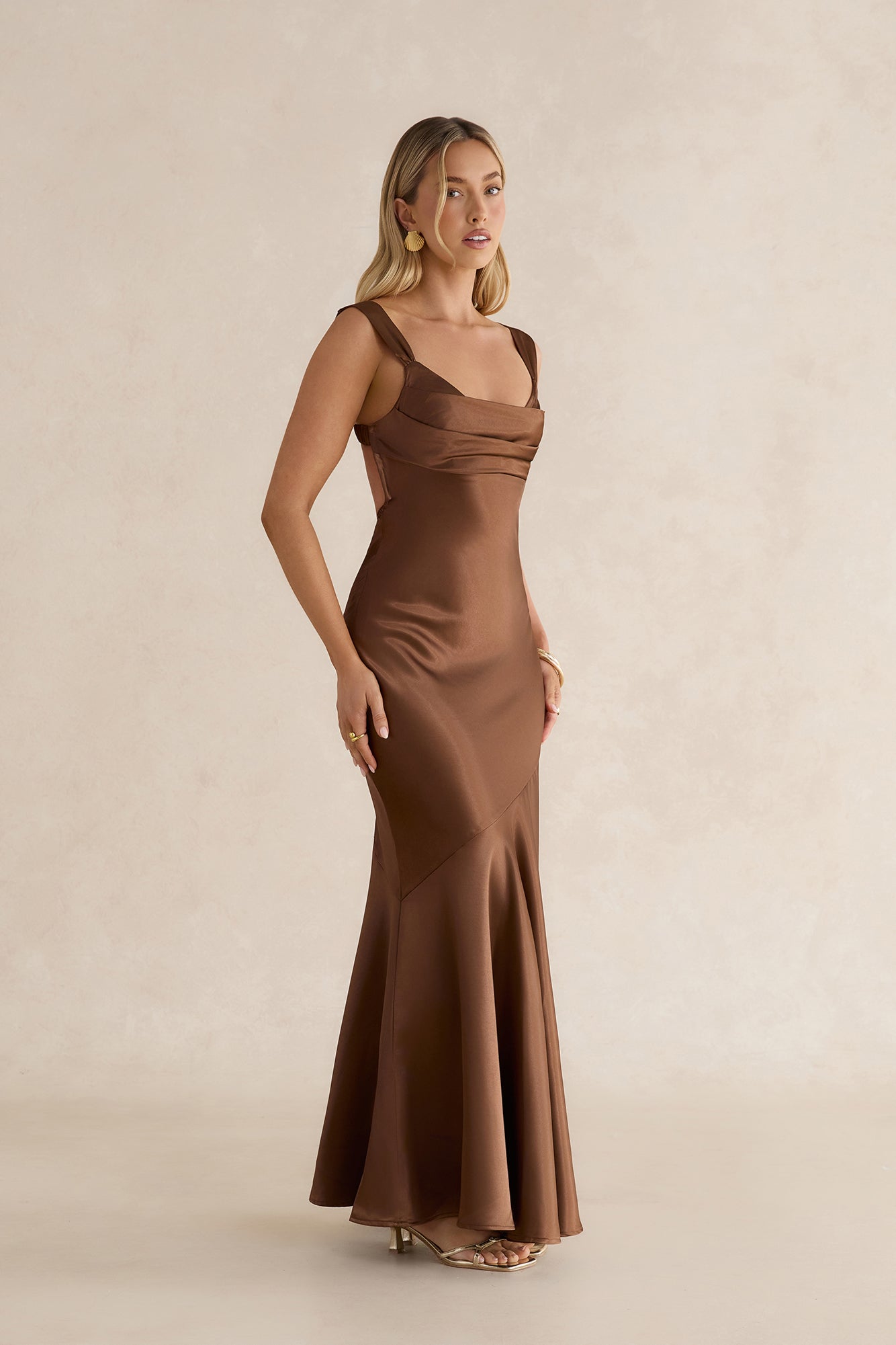Wish From An Angel Satin Maxi Dress Brown