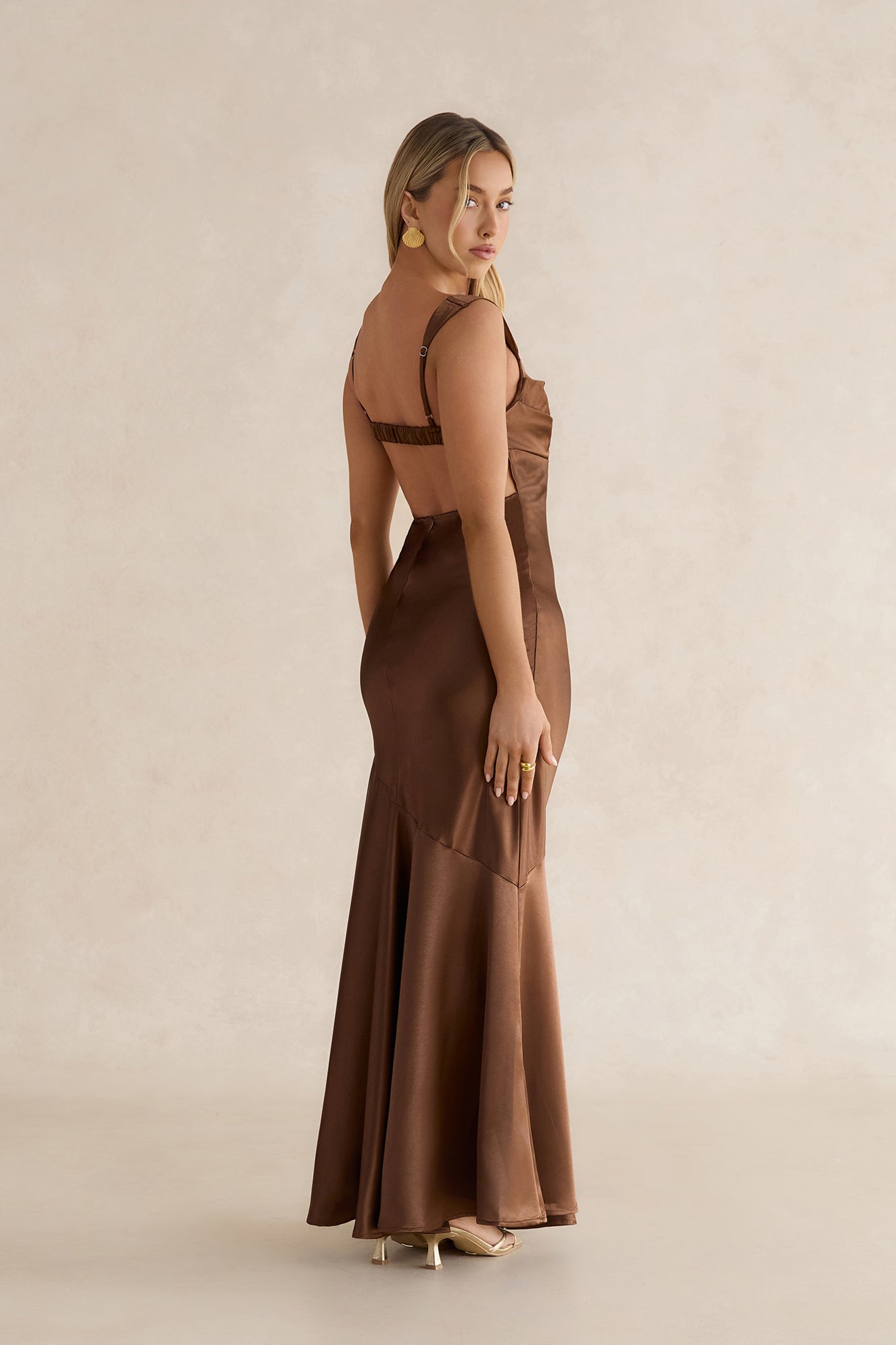 Wish From An Angel Satin Maxi Dress Brown