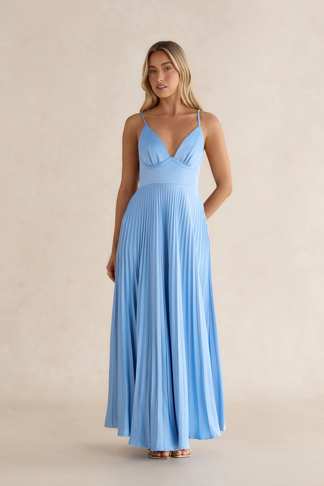 Ray Of Sunlight Plisse Satin Maxi Dress Blue
