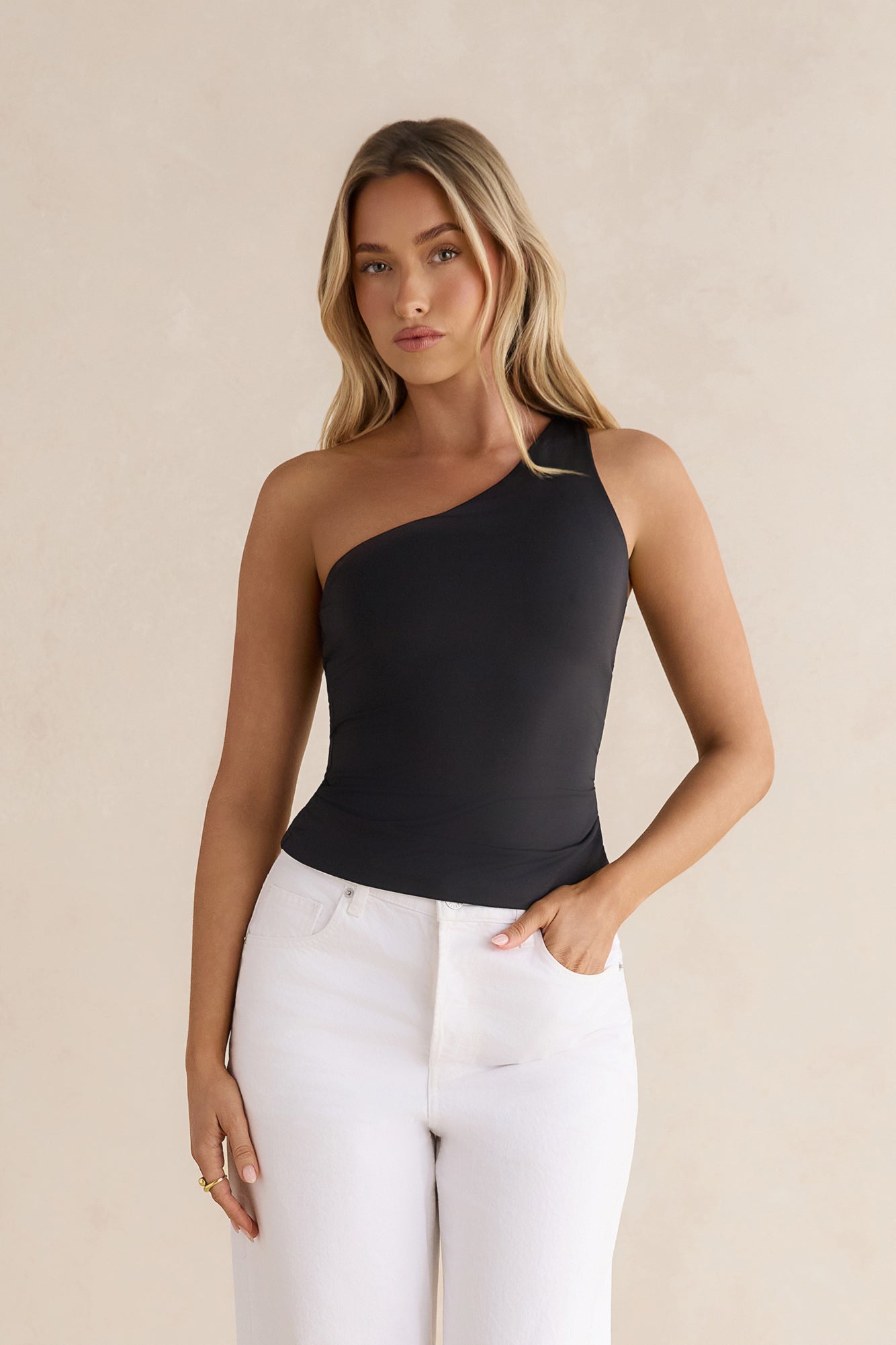 BASE Best Side One Shoulder Tank Top Black